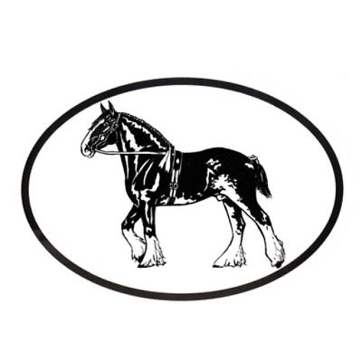 Equine Breed Oval Car Window Decal Black & White Sticker - Clydesdale