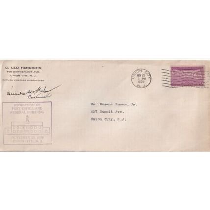 United States 1939 Union City NJ Dedication of Post Office Cover typed VGC