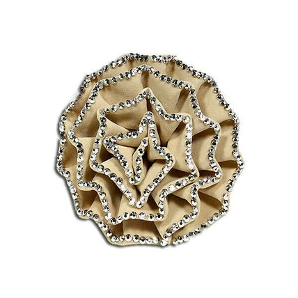Brooch Suede-like Rose w/ Silver Beads Trim - Beige - BC-ABO25097BE