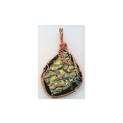 Blue Gold Dichroic Glass Copper Wire Wrap Pendant 5