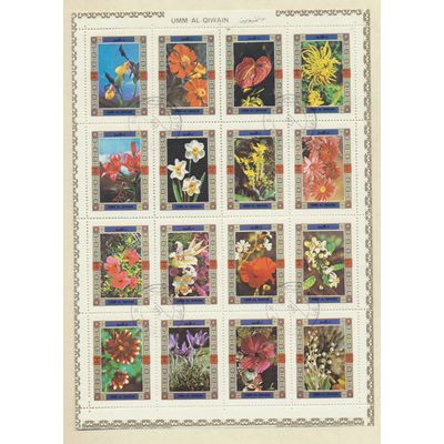 Umm-Al-Qiwain Stamps, 1972 Flowers, Sheet of 16, Cancelled To Order (CTO) Hinged