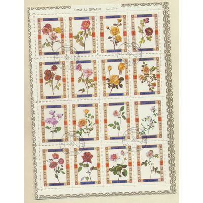 Umm-Al-Qiwain Stamps, Roses Sheet of 16, Cancelled To Order (CTO) Hinged