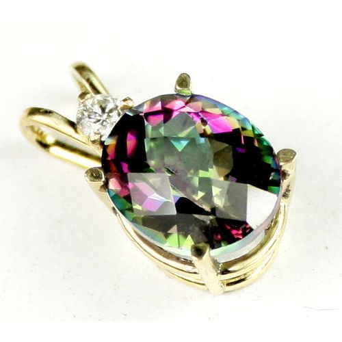Mystic Fire Topaz, 14KY Gold Pendant, P022