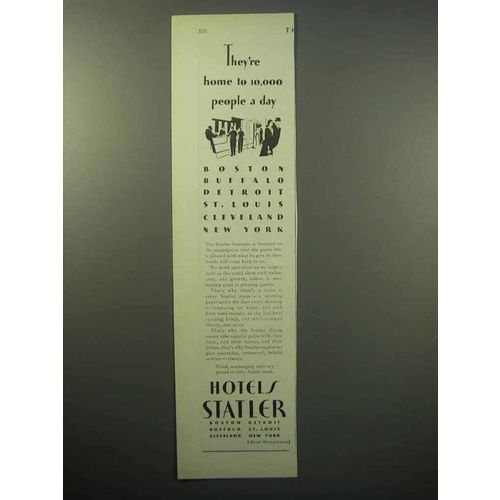1930 Hotels Statler Ad - Home to 10,000 People A Day