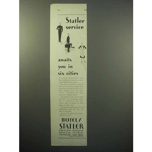 1930 Hotels Statler Ad - Service in Six Cities
