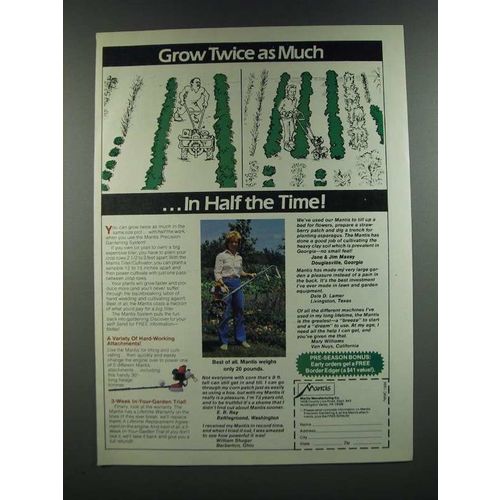 1986 Mantis Tiller/Cultivator Ad - Grow Twice as Much
