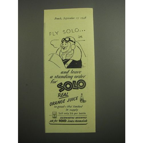 1948 Solo Orange Drink Ad - Fly Solo and leave a standing order for Solo