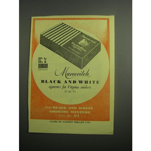 1948 Marcovitch Black and White Cigarettes Ad