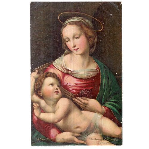 VIRGIN MARY AND CHILD, painting unused vintage postcard pub. by Ernest Nister =