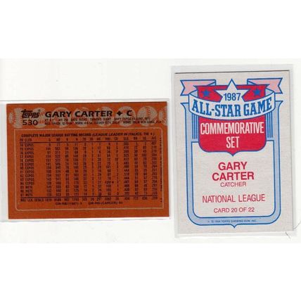 TWO 1988 Topps Gary Carter cards #530 & #20 All Star Insert