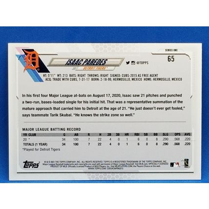 2021 Topps #65 Isaac Paredes RC