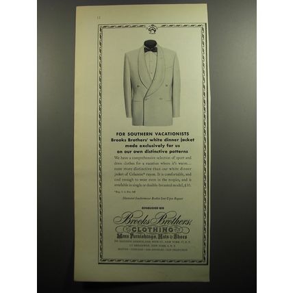 1951 Brooks Brothers White Dinner Jacket Ad - For Southern Vacationists
