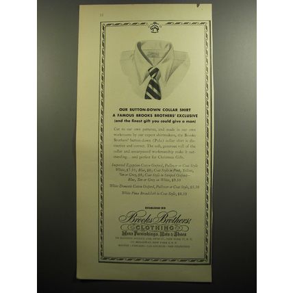1951 Brooks Brothers Button-Down Collar Shirt Advertisement