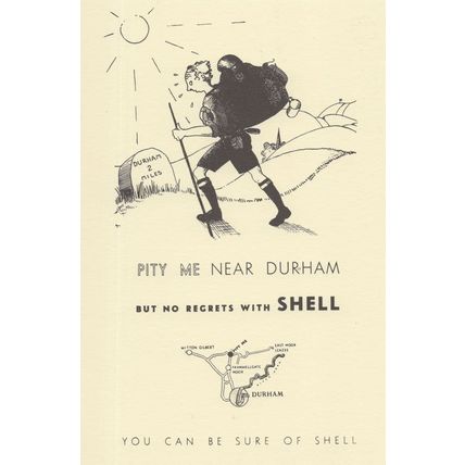 Durham Cumbria Camping Hiking Shell Petrol Comic Postcard