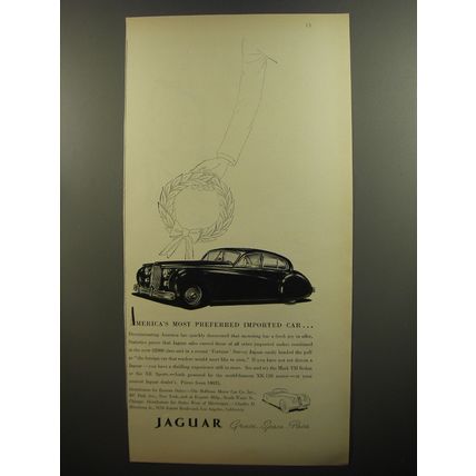 1952 Jaguar Car Ad - America's most preferred imported car