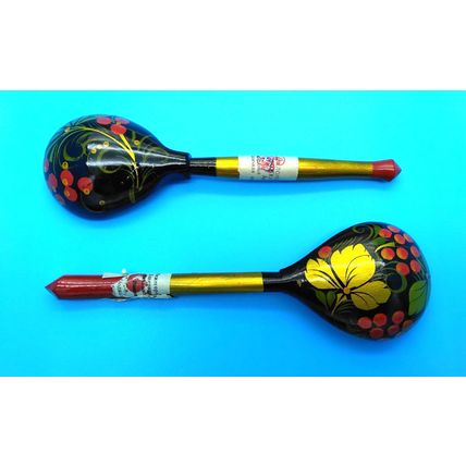 Set of 2 Traditional Russian/Ukraine Wooden Spoons Hand Painted 7 1/2" Beautiful