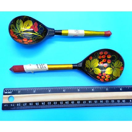 Set of 2 Traditional Russian/Ukraine Wooden Spoons Hand Painted 7 1/2" Beautiful