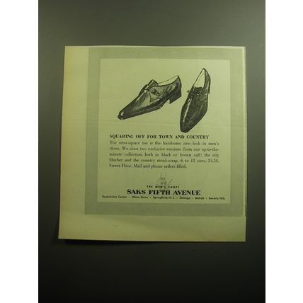 1958 Saks Fifth Avenue Shoes Ad - Squaring off for town and country