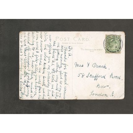Genealogy Postcard Mrs F Dench 58 Stafford Road Bow London 1911