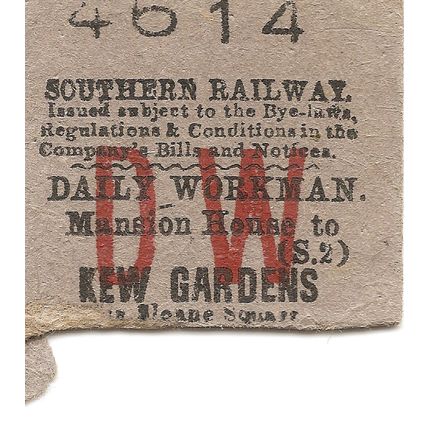 Southern Railway Edmondson Ticket - Mansion House to Kew Gardens