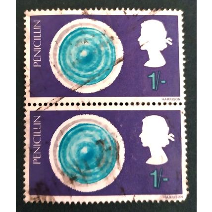 GB 1967 Penicillin 1 shilling used vertical pair SG753
