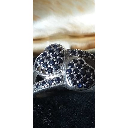 Antique Vintage 1940-s Sapphires Sterling Silver Ring Size UK N, US 6.5. Heavy!