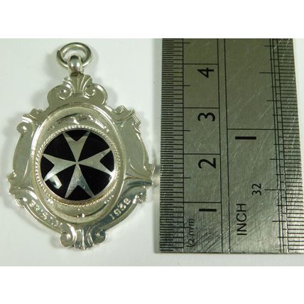 Solid Silver Enamel Albert Chain Fob Medal St John Ambulance Beavis Cup 1937