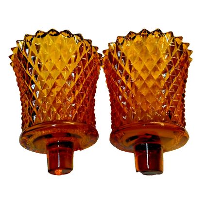 Vintage Pair of Home Interior Diamond Amber Harvest Gold Peg Votives