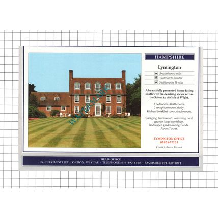 Lymington Hampshire House Sale Advert - 1991 Clipping