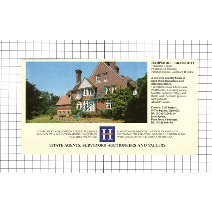 Grayshott Hampshire House Sale Advert - 1991 Clipping