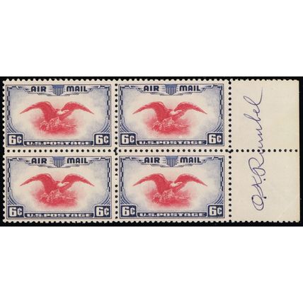 C23c, Mint NH 6¢ Ultramarine & Carmine Block - Signed - Stuart Katz