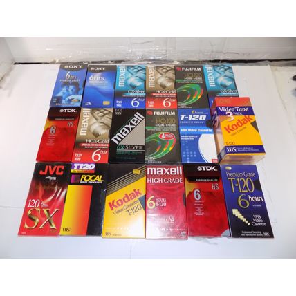 Lot Of 20 Various VHS T-120 6 Hour VCR Blank Video Tapes NEW SEALED Most Premium