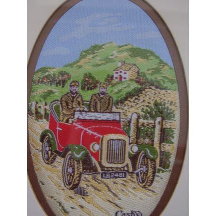 signed Cash Daimler Car Silk Embroidered Woven Framed Picture 1887 Vintage Car
