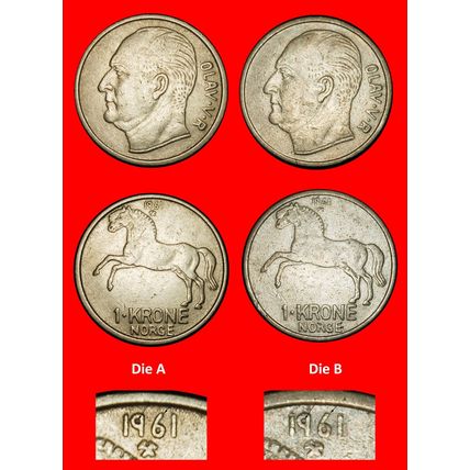 Ⰶ HORSE (1958-1973): NORWAY ★1 CROWN 1961 2 DISCOVERY COINS★LOW START★NO RESERVE