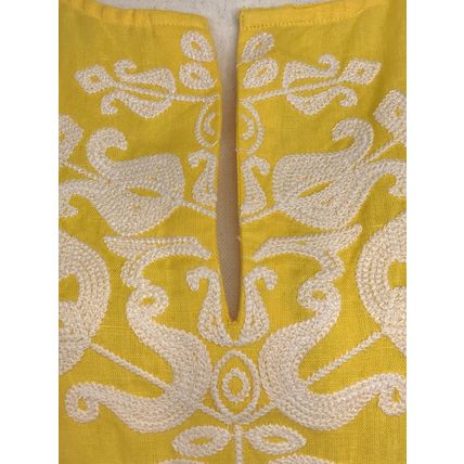 Soft Surroundings Daydream Embroidered Linen Blend Maxi Dress Pocket Yellow Sz.M