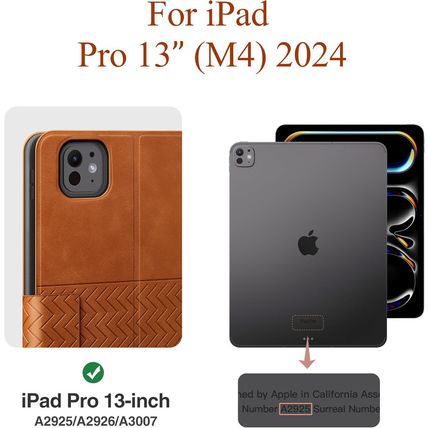 Auaua Case for Ipad Pro 13 Inch (M4) 2024, PU Leather Case with Pencil Holder, S