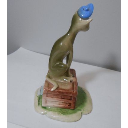 Vintage Lino Zampiva Cat in Blue Hat Sitting on Suitcase Figurine - 1976