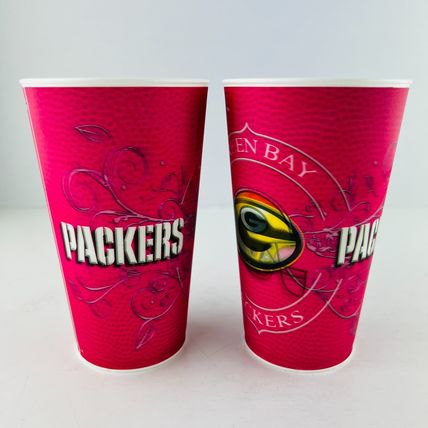 Green Bay Packers 3D Hologram Stadium Cups PINK Capitol Cups Hard Plastic Set 2