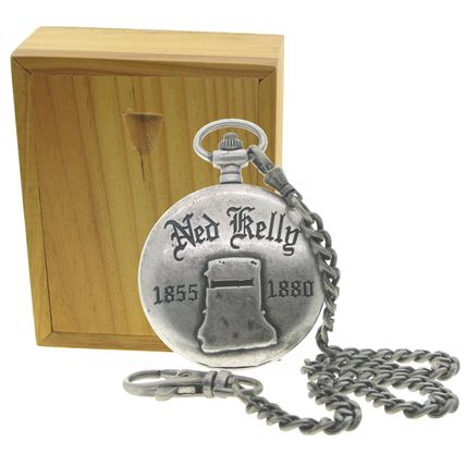 NED KELLY Memorial Silver Color Pocket Watch Men Gift Set with Fob Chain