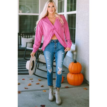 Rose Exposed Seam Twist Open Back Oversized Sweatshirt