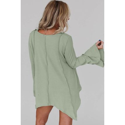 Green Ribbed Expose Seam Bell Sleeve Top