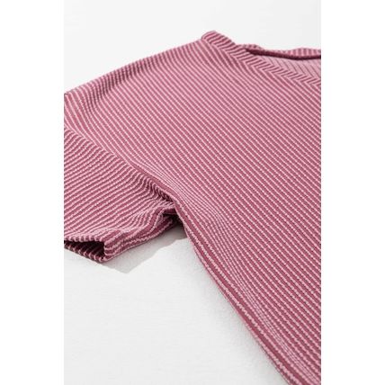Rose Pink Textured V-Neck Dropped Shoulder Plus T-Shirt