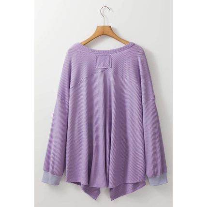 Orchid Petal Plus Size Waffle Knit Exposed Seam Flowy Top