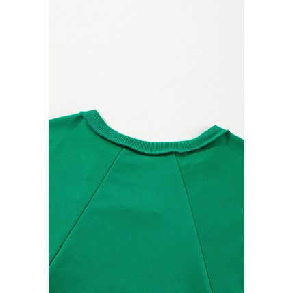 Bright Green Exposed Seam Notched Neck Drop Shoulder Plus Sweatshirt