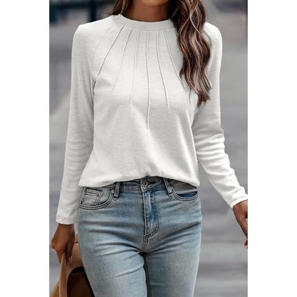 White Solid Color Seam Detail Raglan Long Sleeve Top
