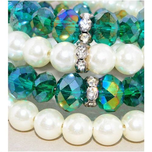 Outstanding Spiral Green Crystal Faux White Pearl Bracelets Bangle Jewellery 670