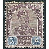 Johore 1891 SG26 6c Dull Purple & Blue Mounted Mint ... .