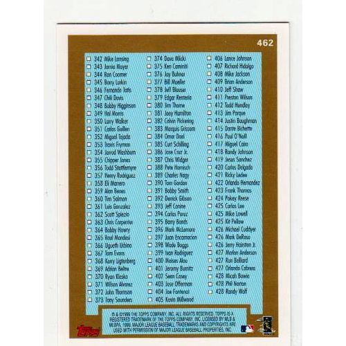 1999 Topps Baseball Series 2 Checklist unmarked card #462