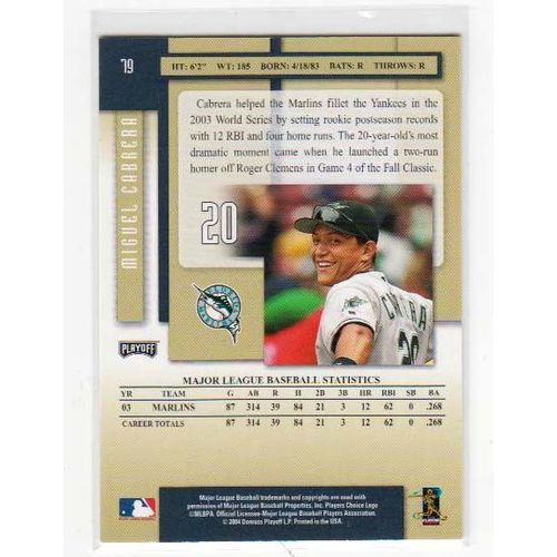 2004 Donruss Playoff Prestige Miguel Cabrera baseball card #79 - Marlins