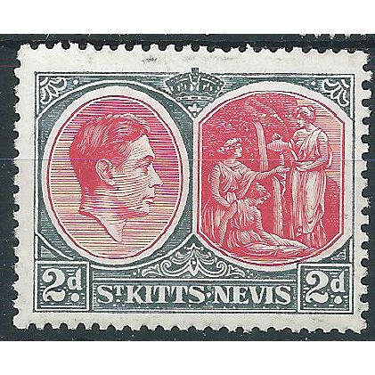 St Kitts-Nevis 1938 SG71 2d Scarlet & Grey Perf 13x12 Mounted Mint . ..